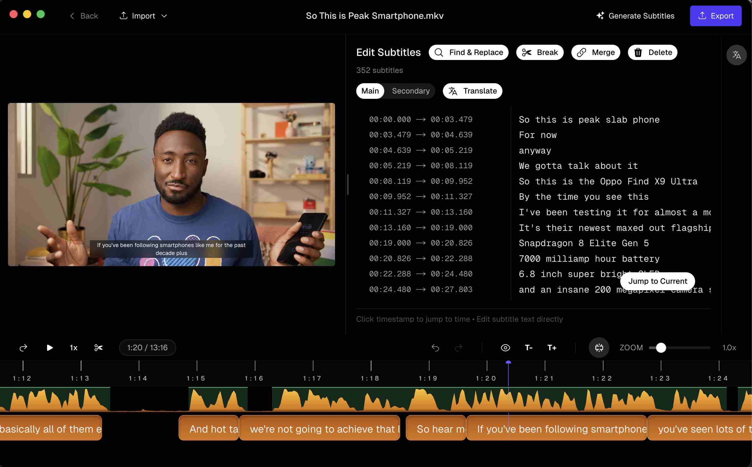Preview burned-in captions on the video frame before you export