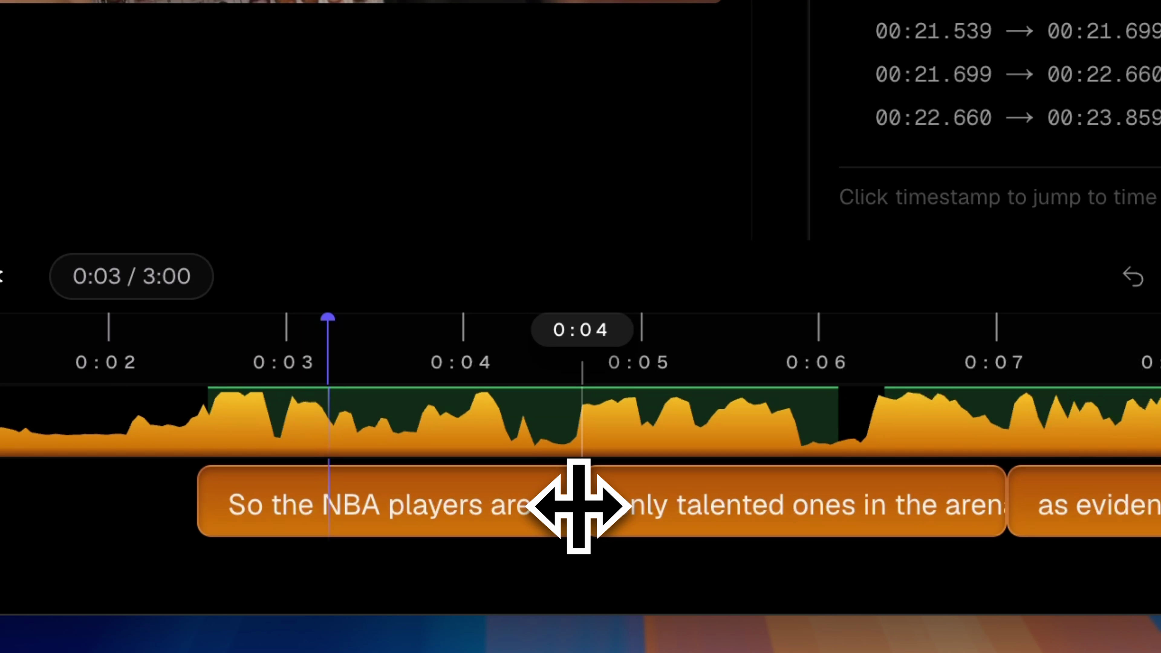 Drag-to-realign cues against the audio waveform in Subtitle Studio
